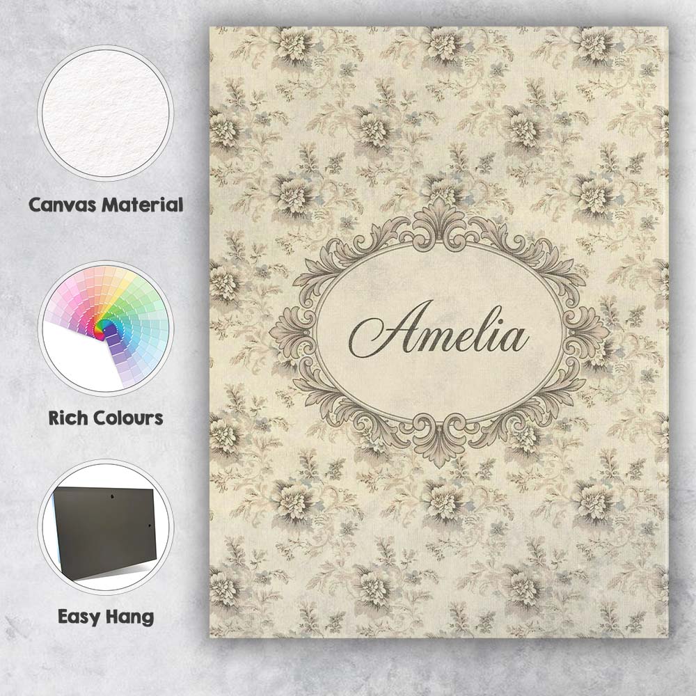 Personalised Name Soft Neutral Floral Custom Modern Room Accent Creative Decorator Style Canvas Wall Art Print Decor Picture Ready to Hang