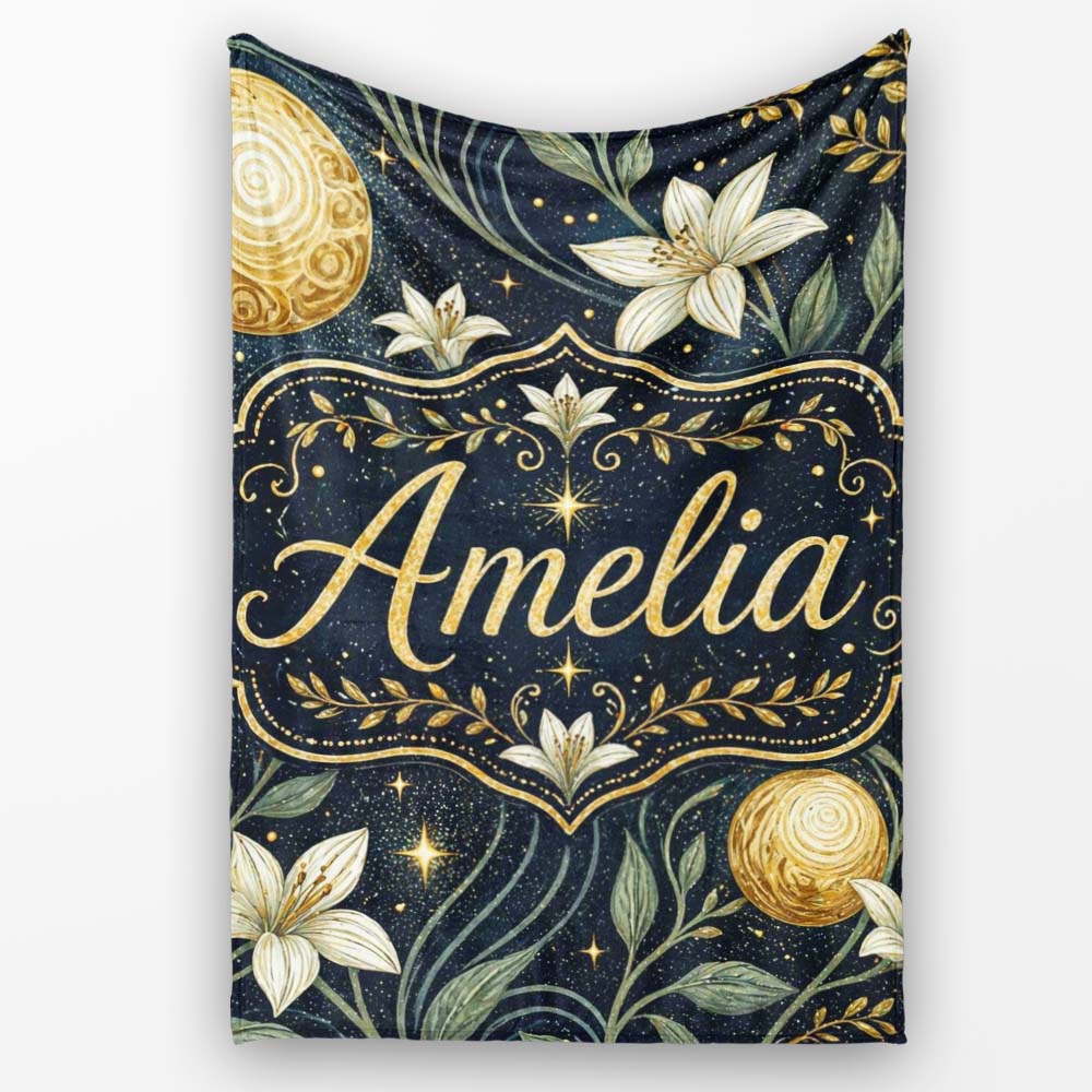 Glowing Red Poppy Flowers Stars Night Sky Seamless Pattern Lovely  Personalised Custom Name Super Soft Fleece Blanket Bed Sofa Throw