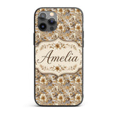 Warm Beige Botanical Flower Garden Printed Design Custom Name Protective Phone Case Mobile Cover Durable Everyday Smartphone Shock Resistant