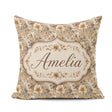 Custom Name Warm Beige Botanical Flower Garden Pattern Name Cute Square Filled Cushion Throw Pillow Sofa Bed Home Decor Zip Washable UK Made
