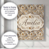 Personalised Name Warm Beige Botanical Custom  Modern Room Accent Elegant Feature Canvas Wall Art Print Decor Picture Ready to Hang