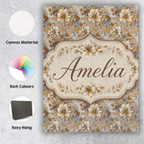 Personalised Name Warm Beige Botanical Custom  Modern Room Accent Elegant Feature Canvas Wall Art Print Decor Picture Ready to Hang