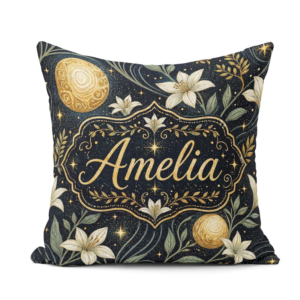 Custom Name Glowing Red Poppy Flowers Stars Sky Seamless Pattern Square Filled Cushion Throw Pillow Sofa Bed Home Decor Zip Washable UK Made