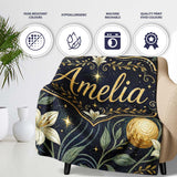 Glowing Red Poppy Flowers Stars Night Sky Seamless Pattern Lovely  Personalised Custom Name Super Soft Fleece Blanket Bed Sofa Throw