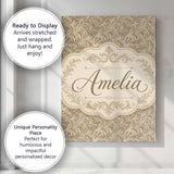 Personalised Name Abstract Taupe Leaf Swirl Custom  Bespoke Interior Contemporary Canvas Wall Art Print Decor Picture Ready to Hang
