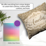 Custom Name Abstract Taupe Leaf Swirl Artistic Pattern Name Cute Square Filled Cushion Throw Pillow Sofa Bed Home Decor Zip Washable UK Made