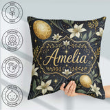 Custom Name Glowing Red Poppy Flowers Stars Sky Seamless Pattern Square Filled Cushion Throw Pillow Sofa Bed Home Decor Zip Washable UK Made