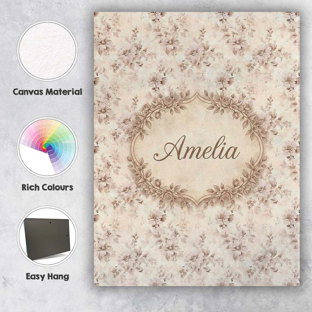 Personalised Name Muted Blush Floral Custom Premium Decorative Design Modern Room Accent Canvas Wall Art Print Decor Picture Ready to Hang