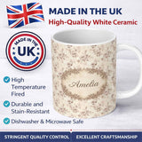 Personalized Custom Name Muted Blush Floral Vintage Garden Seamless Pattern Name Cute Unique 11oz Ceramic Coffee Tea Mug White Large Handle