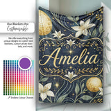 Glowing Red Poppy Flowers Stars Night Sky Seamless Pattern Lovely  Personalised Custom Name Super Soft Fleece Blanket Bed Sofa Throw