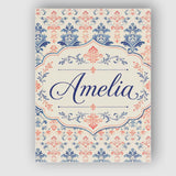 Personalised Name Classic Blue Red Damask Custom  Unique Gift Idea Elegant Feature Canvas Wall Art Print Decor Picture Ready to Hang