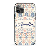 Classic Blue Red Damask Vintage Floral Seamless Custom Name Protective Phone Case Mobile Cover Durable Everyday Smartphone Shock Resistant