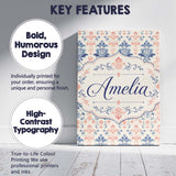 Personalised Name Classic Blue Red Damask Custom  Unique Gift Idea Elegant Feature Canvas Wall Art Print Decor Picture Ready to Hang