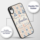 Classic Blue Red Damask Vintage Floral Seamless Custom Name Protective Phone Case Mobile Cover Durable Everyday Smartphone Shock Resistant
