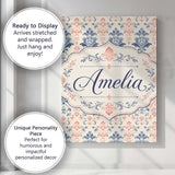 Personalised Name Classic Blue Red Damask Custom  Unique Gift Idea Elegant Feature Canvas Wall Art Print Decor Picture Ready to Hang