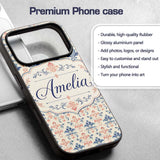 Classic Blue Red Damask Vintage Floral Seamless Custom Name Protective Phone Case Mobile Cover Durable Everyday Smartphone Shock Resistant