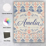 Personalised Name Classic Blue Red Damask Custom  Unique Gift Idea Elegant Feature Canvas Wall Art Print Decor Picture Ready to Hang