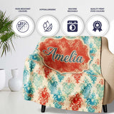 Distressed Teal Red Ornamental Damask Grunge Seamless Pattern Name  Personalised Custom Name Super Soft Fleece Blanket Bed Sofa Throw