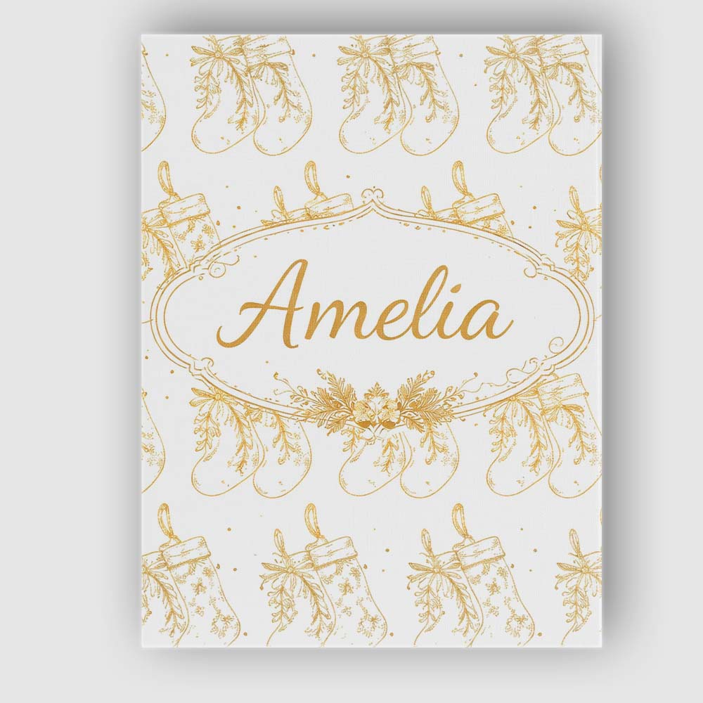 Personalised Name Gold Christmas Stockings Outline Seamless Pattern Custom Canvas Wall Art Print Decor Picture Ready to Hang