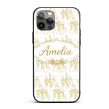 Gold Christmas Stockings Outline Seamless Pattern Custom Name Protective Phone Case Mobile Cover Durable Everyday Smartphone Shock Resistant