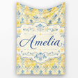 Elegant Blue Gold Marble Effect Damask Seamless Pattern Name Cute  Personalised Custom Name Super Soft Fleece Blanket Bed Sofa Throw