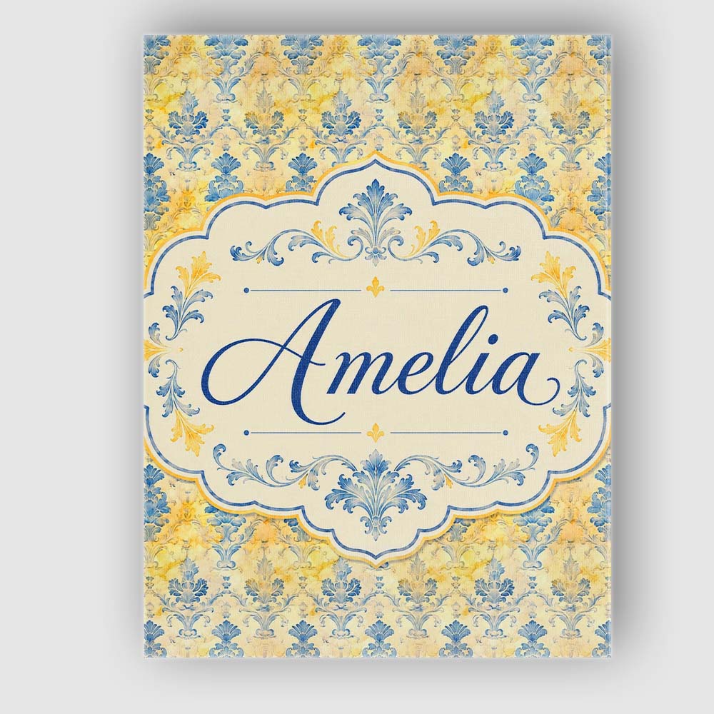Personalised Name Elegant Blue Gold Marble Custom  Bespoke Contemporary Statement Canvas Wall Art Print Decor Picture Ready to Hang