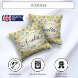 Custom Name Elegant Blue Gold Marble Effect Damask Seamless Name Square Filled Cushion Throw Pillow Sofa Bed Home Decor Zip Washable UK Made