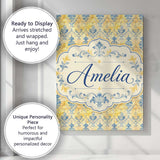 Personalised Name Elegant Blue Gold Marble Custom  Bespoke Contemporary Statement Canvas Wall Art Print Decor Picture Ready to Hang