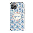 Blue Floral Baroque Scroll Classic Printed Design Custom Name Protective Phone Case Mobile Cover Durable Everyday Smartphone Shock Resistant