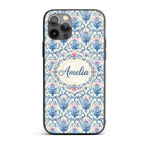 Blue Floral Baroque Scroll Classic Printed Design Custom Name Protective Phone Case Mobile Cover Durable Everyday Smartphone Shock Resistant
