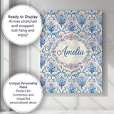Personalised Name Blue Floral Baroque Custom Modern Room Accent Creative Decorator Style Canvas Wall Art Print Decor Picture Ready to Hang