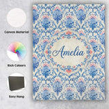 Personalised Name Blue Floral Baroque Custom Modern Room Accent Creative Decorator Style Canvas Wall Art Print Decor Picture Ready to Hang