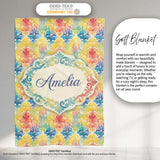 Rainbow Watercolor Damask Artistic Seamless Pattern Name Cute  Personalised Custom Name Super Soft Fleece Blanket Bed Sofa Throw