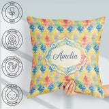 Custom Name Rainbow Watercolor Damask Artistic Pattern Name Cute Square Filled Cushion Throw Pillow Sofa Bed Home Decor Zip Washable UK Made
