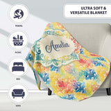 Rainbow Watercolor Damask Artistic Seamless Pattern Name Cute  Personalised Custom Name Super Soft Fleece Blanket Bed Sofa Throw