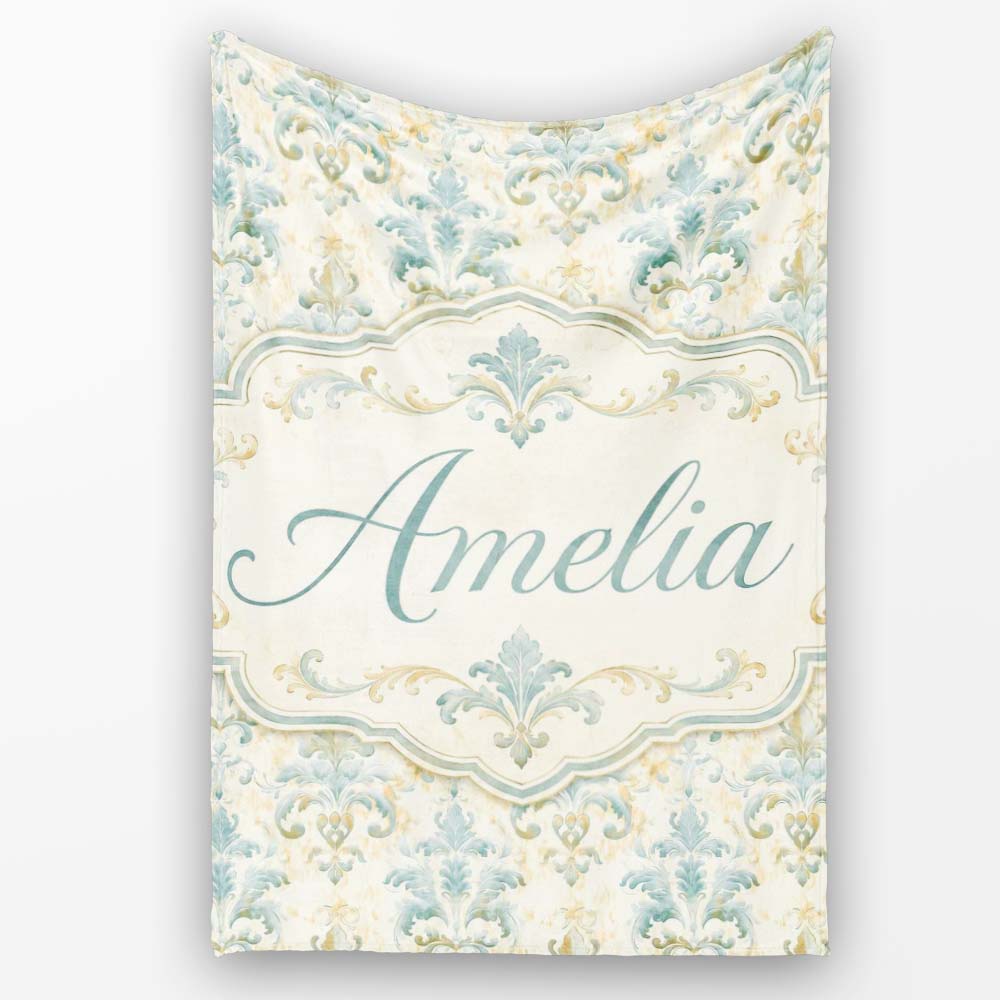Soft Sage Green Classic Damask Elegant Seamless Pattern Name Cute  Personalised Custom Name Super Soft Fleece Blanket Bed Sofa Throw
