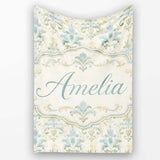 Soft Sage Green Classic Damask Elegant Seamless Pattern Name Cute  Personalised Custom Name Super Soft Fleece Blanket Bed Sofa Throw