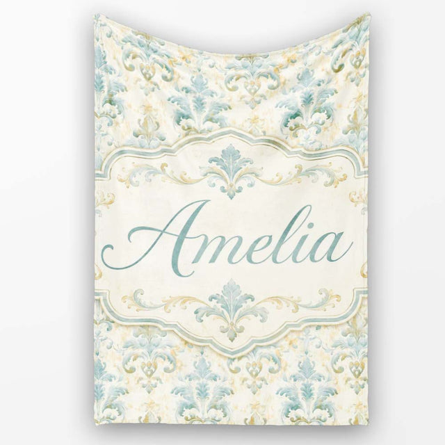 Soft Sage Green Classic Damask Elegant Seamless Pattern Name Cute  Personalised Custom Name Super Soft Fleece Blanket Bed Sofa Throw