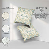 Custom Name Soft Sage Green Classic Damask Elegant Seamless Name Square Filled Cushion Throw Pillow Sofa Bed Home Decor Zip Washable UK Made
