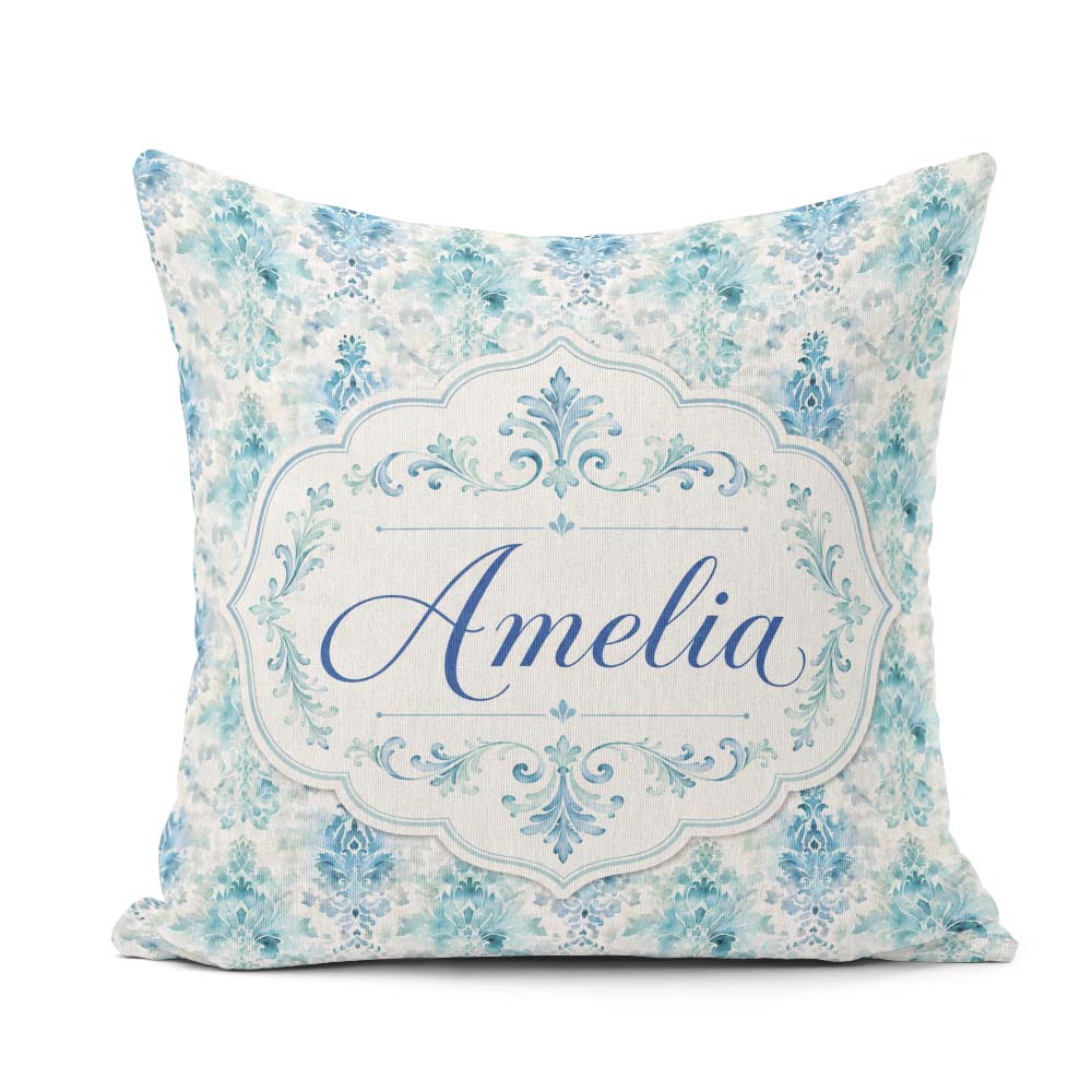 Custom Name Watercolor Abstract Damask Artistic Seamless Pattern Square Filled Cushion Throw Pillow Sofa Bed Home Decor Zip Washable UK Made