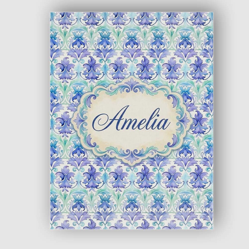 Personalised Name Purple Blue Floral Scroll Custom  Bespoke Interior Contemporary Canvas Wall Art Print Decor Picture Ready to Hang