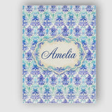 Personalised Name Purple Blue Floral Scroll Custom  Bespoke Interior Contemporary Canvas Wall Art Print Decor Picture Ready to Hang