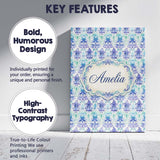 Personalised Name Purple Blue Floral Scroll Custom  Bespoke Interior Contemporary Canvas Wall Art Print Decor Picture Ready to Hang