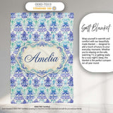 Purple Blue Floral Scroll Vintage Seamless Pattern Name Cute Unique  Personalised Custom Name Super Soft Fleece Blanket Bed Sofa Throw