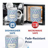 Personalized Custom Name Purple Blue Floral Scroll Vintage Seamless Pattern Name Cute Unique 11oz Ceramic Coffee Tea Mug White Large Handle
