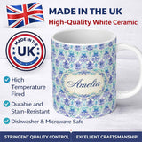 Personalized Custom Name Purple Blue Floral Scroll Vintage Seamless Pattern Name Cute Unique 11oz Ceramic Coffee Tea Mug White Large Handle