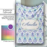 Purple Blue Floral Scroll Vintage Seamless Pattern Name Cute Unique  Personalised Custom Name Super Soft Fleece Blanket Bed Sofa Throw