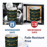 Personalized Custom Name Impressionist Landscape with Rolling Hills and Sunset in Deep Blue 11oz Ceramic Coffee Tea Mug White Large Handle