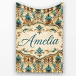 Antique Brown Teal Baroque Damask Classic Seamless Pattern Name Cute  Personalised Custom Name Super Soft Fleece Blanket Bed Sofa Throw