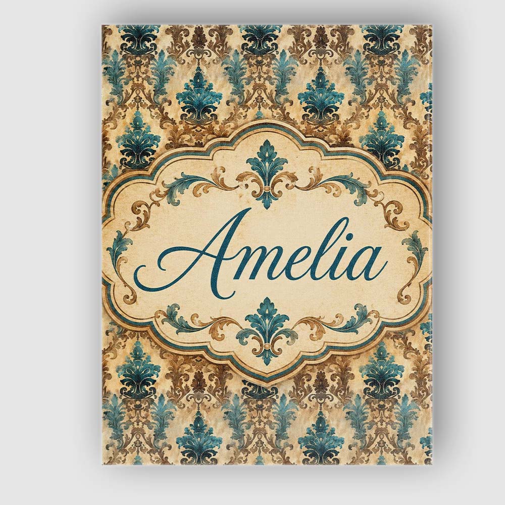 Personalised Name Antique Brown Teal Custom Premium Decorative Design Modern Room Accent Canvas Wall Art Print Decor Picture Ready to Hang